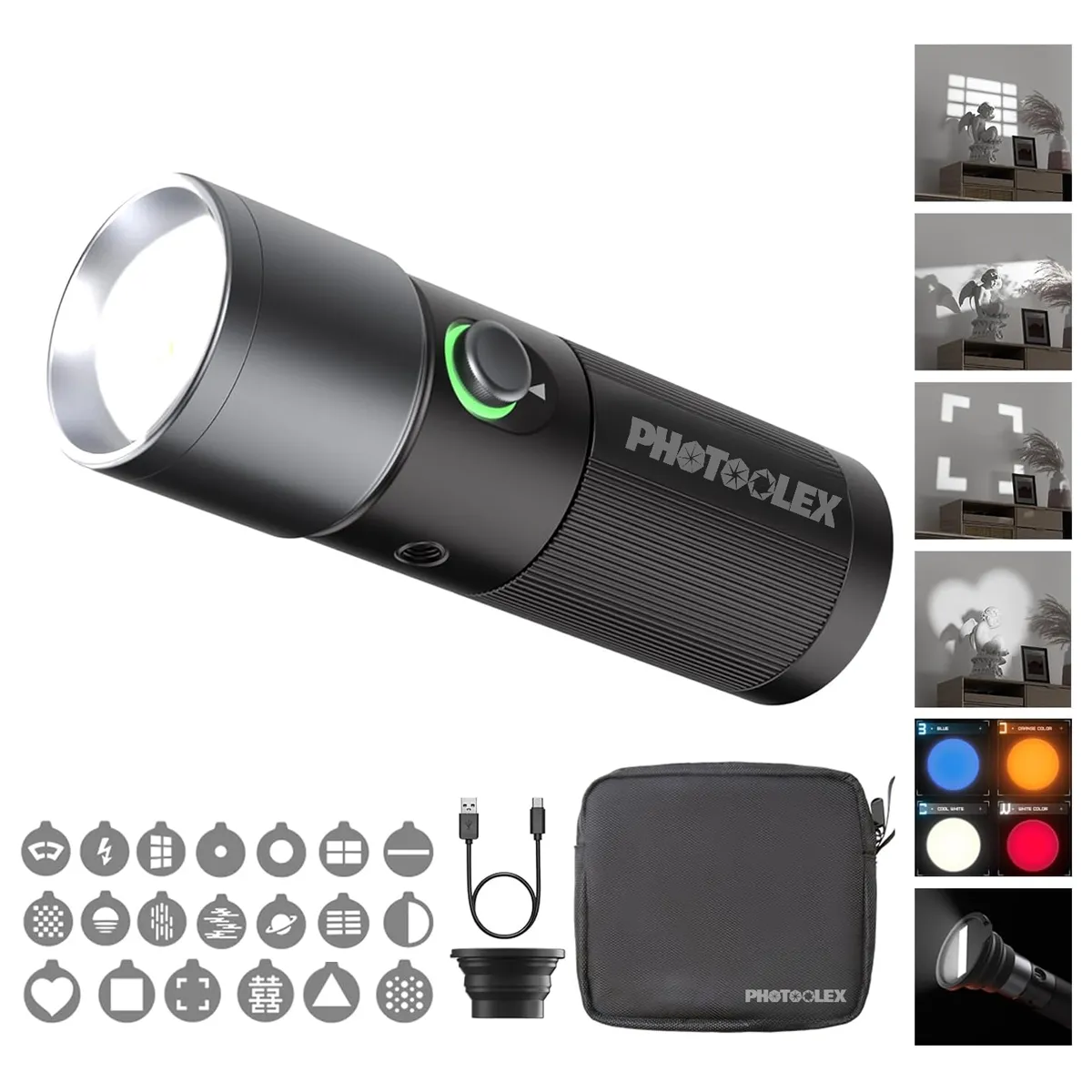 PHOTOOLEX Magnetic Gobos Four Colors Photography Spotlight 10w Upgrade Set