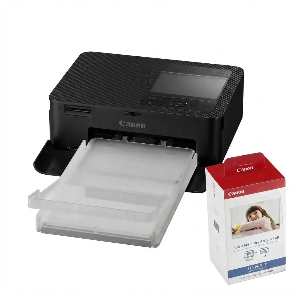 Canon SELPHY CP1500 Compact Photo Printer (Black) + Canon KP-108IN Ink/Paper Set