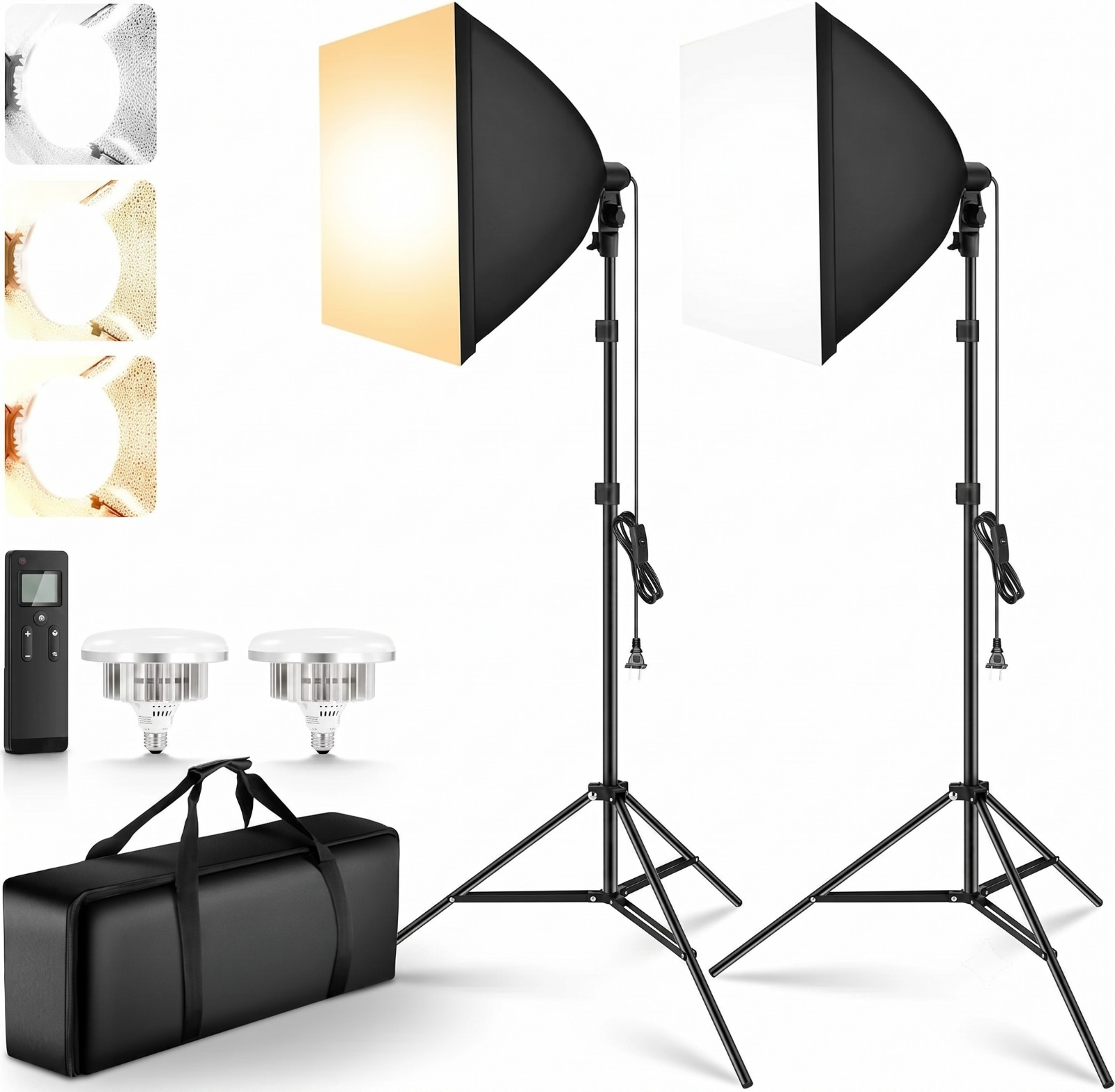Generic 150W 2-Light Kit Softbox with Remote +Grid (Bi-Color)