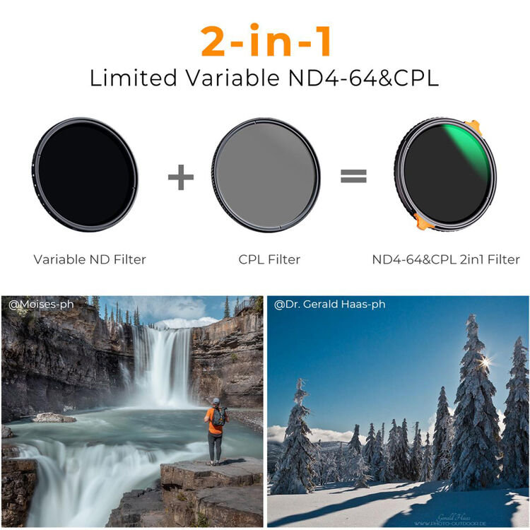 K&F Concept Nano-X Series 2-in-1 Variable ND & CPL Filter 67mm, 2 to 6-Stop (KF01.1915)