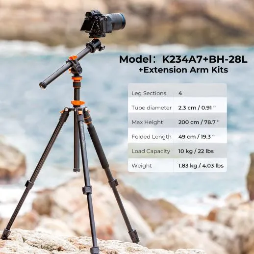 K&F Concept Professional Video Tripod with Ball Head BH-28L+Universal Central Axis (KF09.087V6)