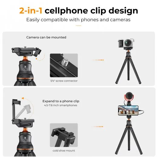 K&F Concept 2-in-1 Cellphone Stand Flexible Tripod MS-01 (KF09.129)
