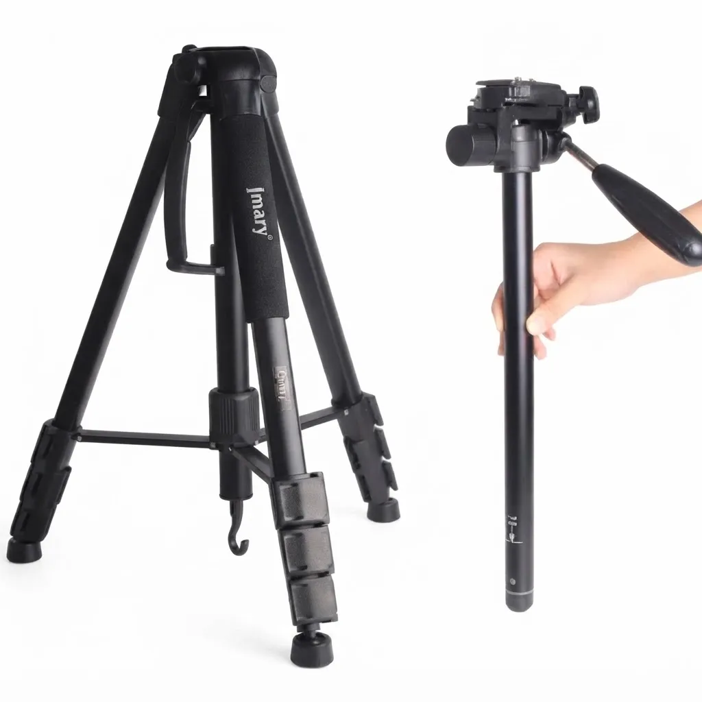 Jmary KP-2264 Lightweight 2-in-1 Tripod Monopod – 1.76m Aluminum Alloy Tripod with 3-Way Pan Head & Quick Release Plate (Black)