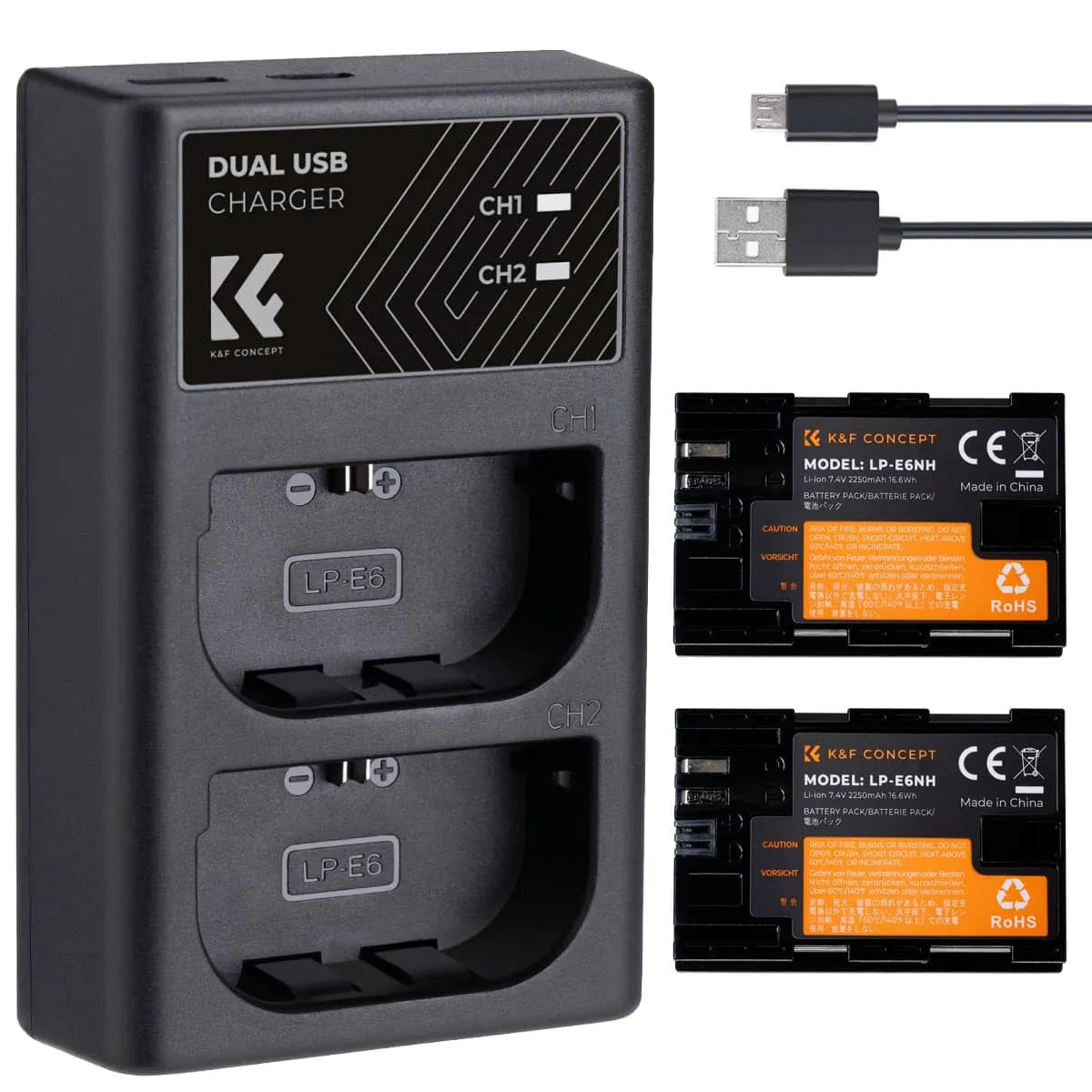 K&F Canon LP-E6NH Battery Kit – 2 Batteries and Dual Charger (KF28.0021)