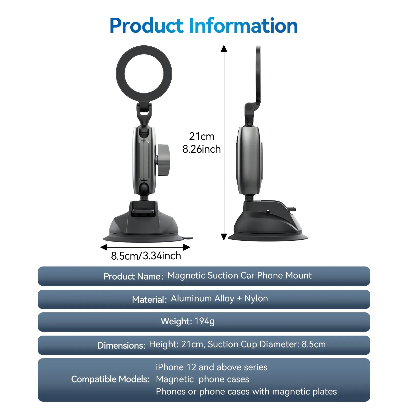 TELESIN Magnetic Suction Car Phone Mount P3-SUS-02