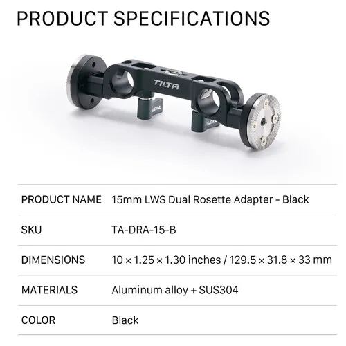 Tilta 15mm LWS Dual-Rosette Adapter TA-DRA-15-B