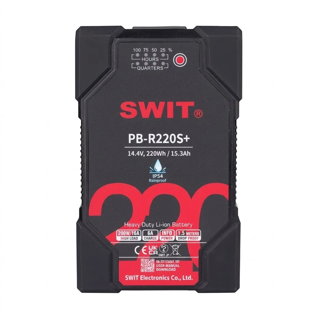 SWIT PB-R220S+ 220Wh Heavy-Duty V-Mount Battery — IP54, High-Load & Fast Charging