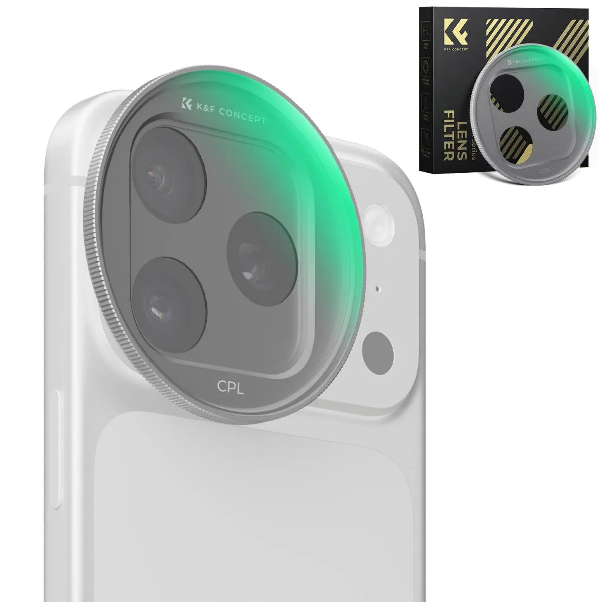 K&F Concept CPL Filter for iPhone 17 Pro/Pro Max, 28-Layer Green Coating – Silver (KF15.0053)