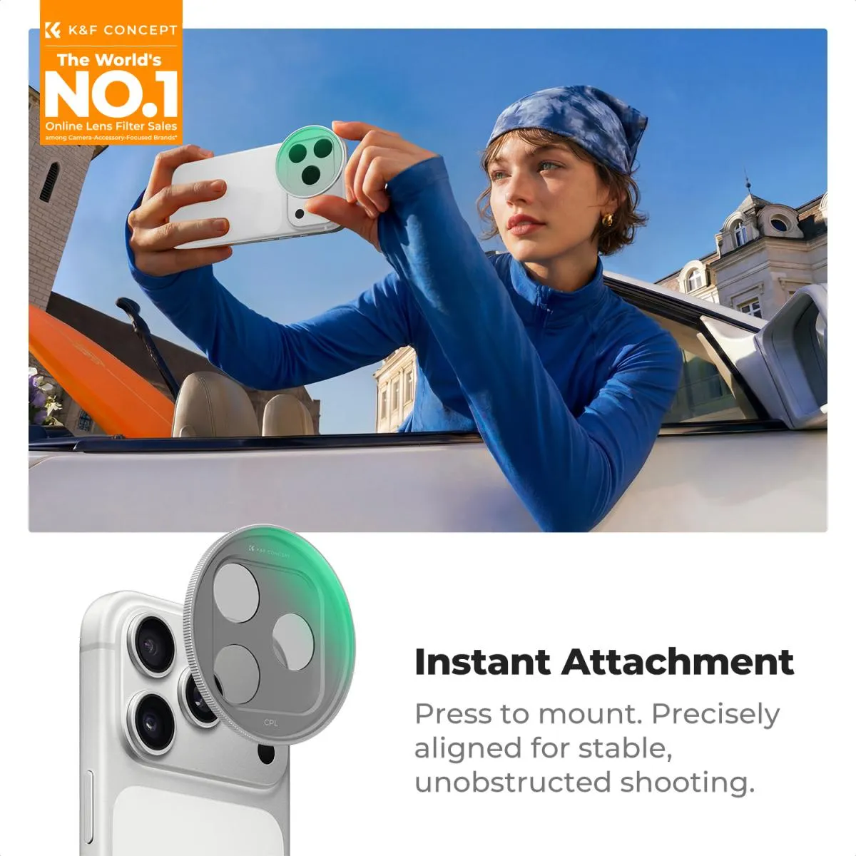 K&F Concept CPL Filter for iPhone 17 Pro/Pro Max, 28-Layer Green Coating – Silver (KF15.0053)