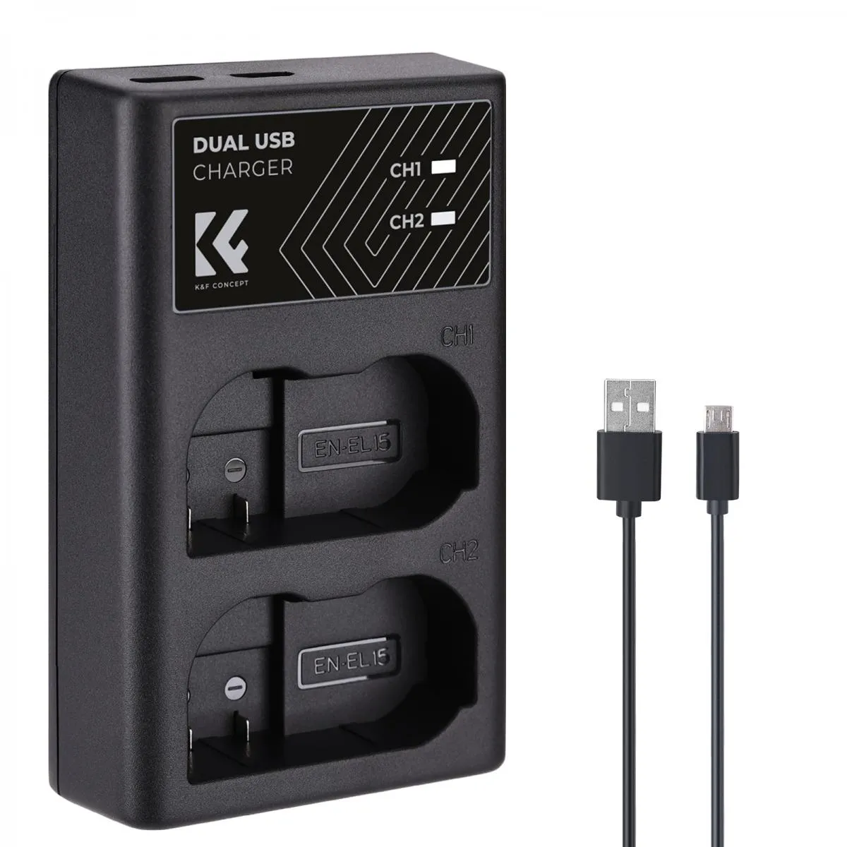 K&F Concept EN-EL15/EN-EL15A/EN-EL15B Battery Charger, Dual Slot Quick Charger for Nikon D7000, D7100, D7200, D750, D850, D810, D800, D800E, D750, D610, D600, D500, Z6, Z7, V1 Camera (KF28.0006)