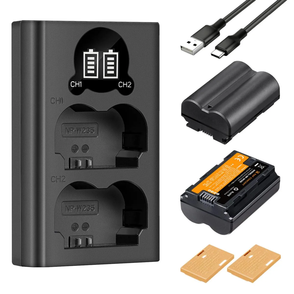 K&F Concept 2200mAh NP-W235 Battery and Charger for Fujifilm X-T5, X-S20, X-H2, X-H2S, GFX 100S, GFX 50S II, X-T4, 2 Pack Battery (KF28.0018)