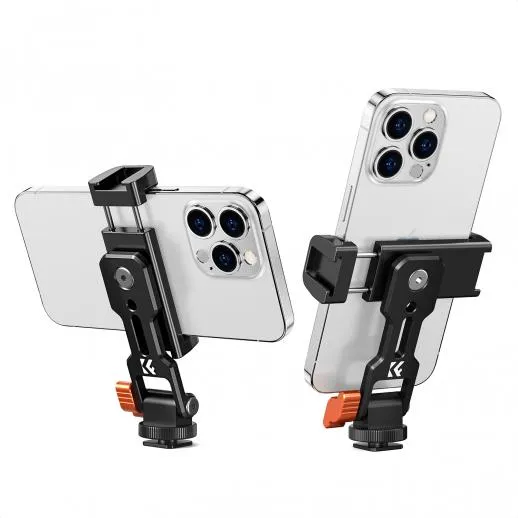 K&F Concept Metal Phone Tripod Mount,Universal Smartphone Stand with 2 Cold Shoe Mount, Adjustable Cellphone Holder for Horizontal and Vertical Shooting, Compatible with iPhone/Samsung and All Phones (KF31.094)