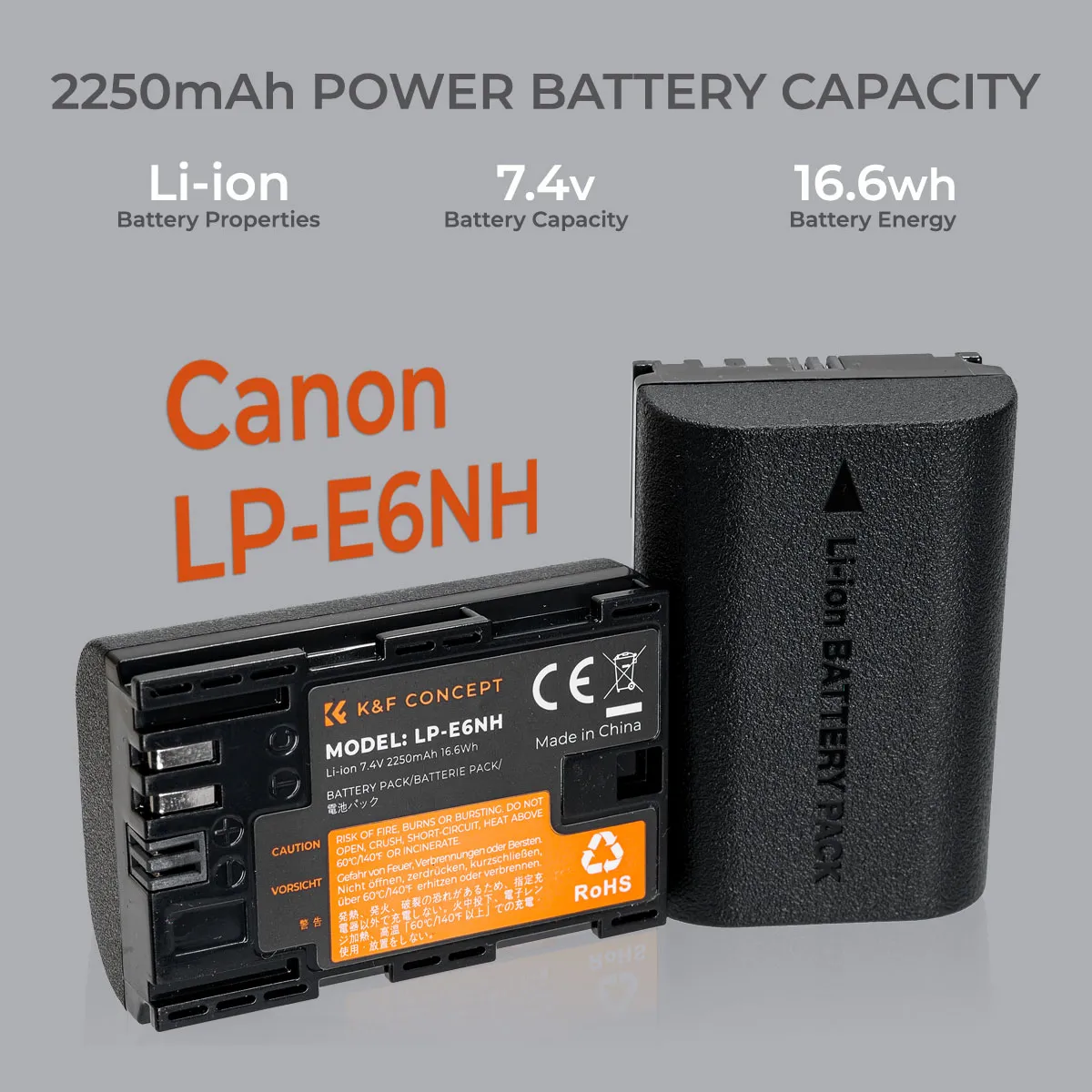 K&F Canon LP-E6NH Battery Kit – 2 Batteries and Dual Charger (KF28.0021)