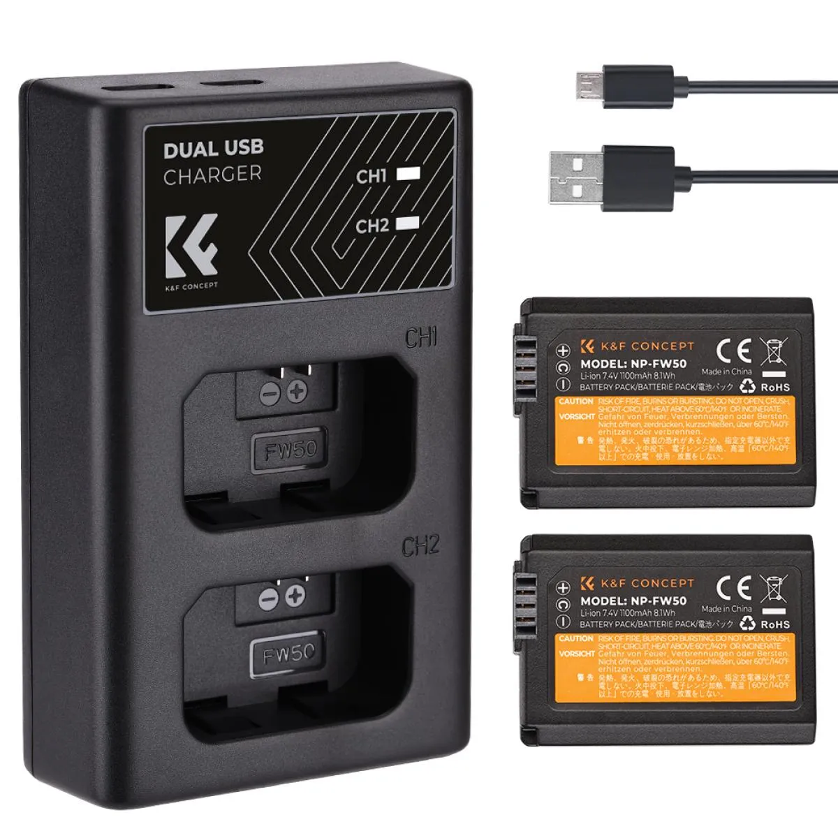 K&F Concept Sony FW-50 Battery Kit – 2 Batteries and Dual Charger (KF28.0015)