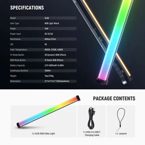 Neewer BASICS SL50 RGB Magnetic LED Light Wand (21″)